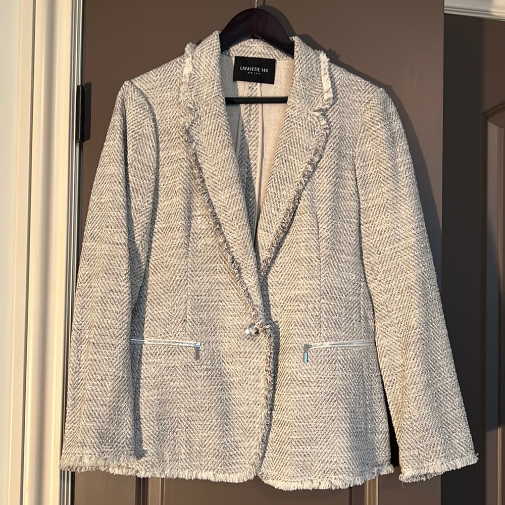 Lafayette 148 New York Silver And Gray Tweed Women's Blazer Size 12